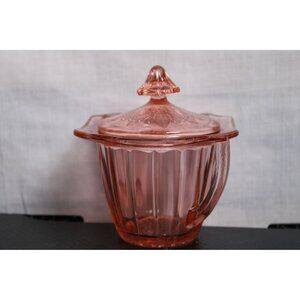 Beautiful Pink Glass Sugar Dish With Intricate Design